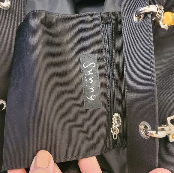 Sunny Hawaii Black Canvas Tote With Bamboo Handles, Lightweight, open top - Picture 8 of 10